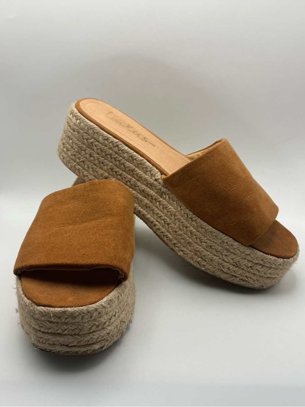 Lulus Size 8 Brown Faux Suede Espadrille Platform Slide Sandals